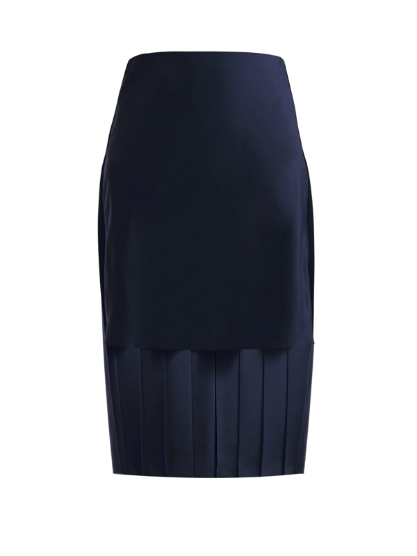 silk midi skirt navy