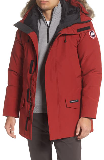 Canada Goose Men S Langford Arctic Tech Parka Jacket With Fur Hood Fusion Fit In Red Maple