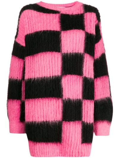 Msgm Checked Acrylic Blend Knit Dress In Pink