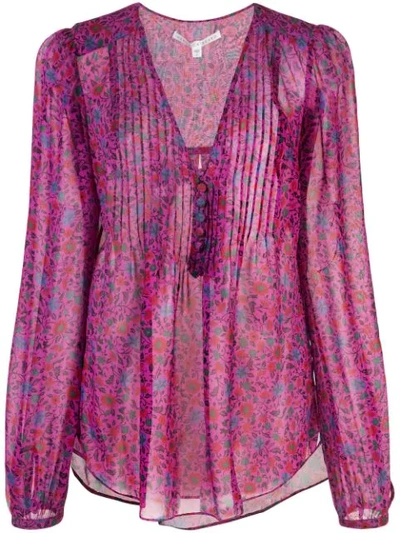 Veronica Beard Ashlynn Floral Print Silk Blouse In Purple