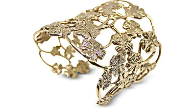 Bernard Delettrez Bracelets Brass Multi Four-leaf Clovers Flat Cuff Bracelet In Doré
