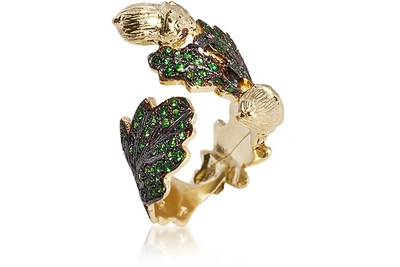 Bernard Delettrez Rings Oak Leaf Gold Ring In Vert