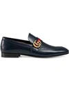 Gucci Leather Loafer With Gg Web In Blue