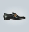 Gucci Leather Loafer With Double G And Web In Nero