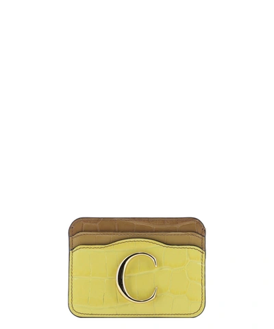 Chloé C Croc-embossed Leather Card Holder In Yellow