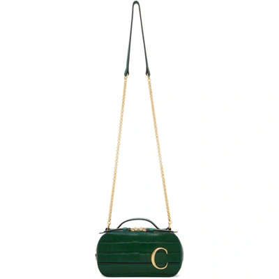 Chloé C Mini Crocodile-effect Leather Vanity Bag In Woodsy Green