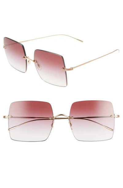 Oliver Peoples Oishe 57mm Gradient Rimless Square Sunglasses In Rose Gold/ Magenta Gradient