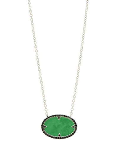 Freida Rothman Industrial Finish Oval Pendant Necklace In Rhodium-plated Sterling Silver, 16 In Green/silver