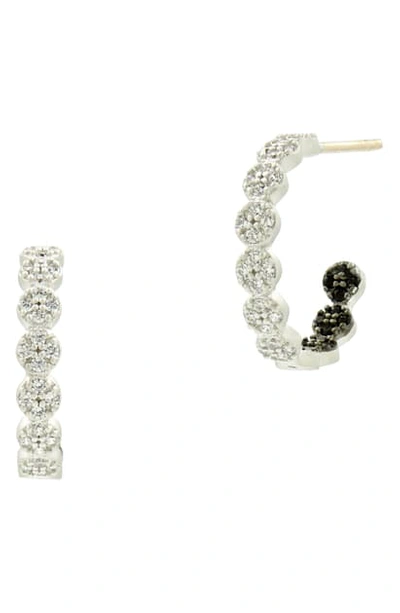 Freida Rothman Industrial Finish Small Pave Hoop Earrings In Rhodium-plated Sterling Silver In Silver/ Black