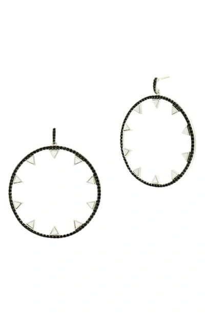 Freida Rothman Industrial Finish Spiked Open Hoop Earrings In Rhodium-plated Sterling Silver In Silver/ Black