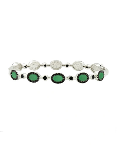 Freida Rothman Industrial Finish Bangle Bracelet In Rhodium-plated Sterling Silver In Green/black