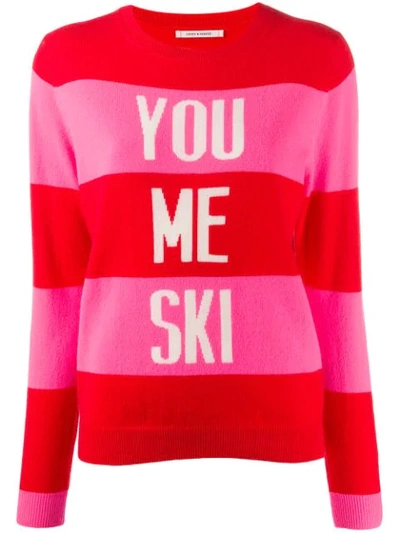 Chinti & Parker You Me Ski Slogan-print Wool-and-cashmere Blend Jumper In Bright Red Pink Cream