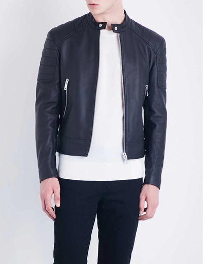 Sandro Stand-collar Leather Jacket In Black