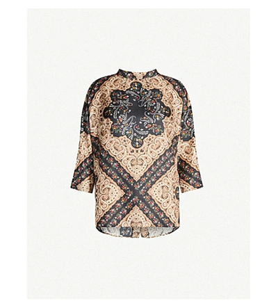 Sandro Paisley And Floral-print Silk-satin Blouse In Black