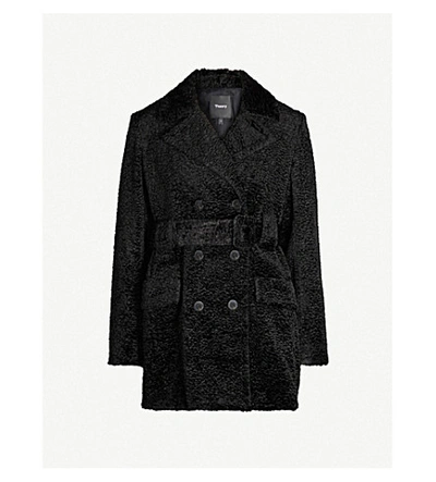 Theory Double-breasted Belted Faux-fur Coat In Black