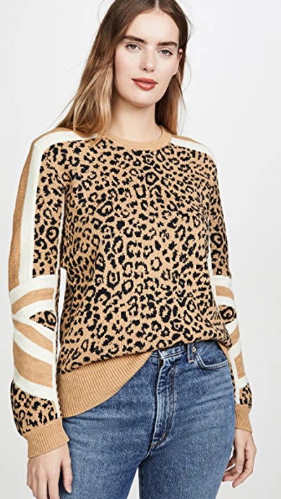 Current Elliott Current/elliott The Duvall Leopard-pattern Sweater In Camel And Black Jaguar