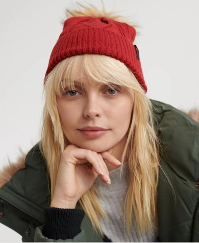 Superdry Lannah Cable Beanie In Red