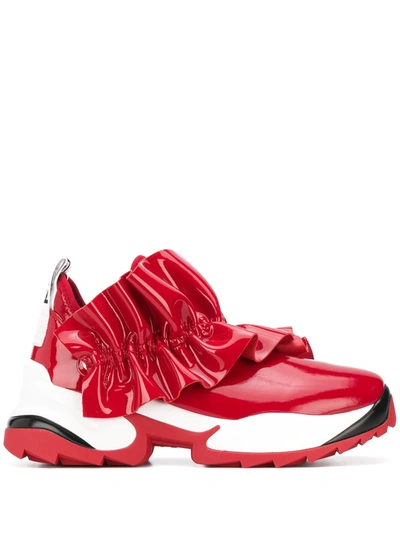 Sergio Rossi Sergio Extreme Ruffled Leather And Coated-neoprene Exaggerated-sole Sneakers In Bright Red