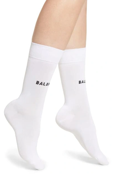 Balenciaga Classic Logo Socks In White/ Black