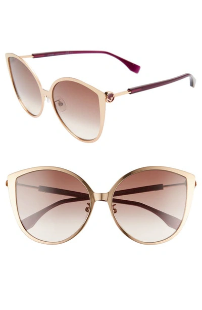 Fendi 60mm Special Fit Cat Eye Sunglasses In Gold Copp/ Brown Gradient
