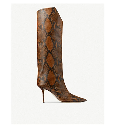 Jimmy Choo Brelan 85 Snake-print Leather Knee-high Boots In Cuoio
