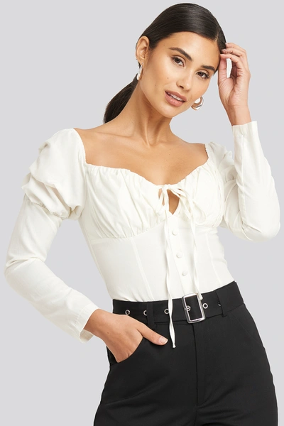 Afj X Na-kd Ruffle Cup Blouse - White In Ivory