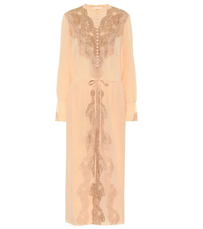 Chloé Women's Crepe De Chine Silk Lace Midi Dress In Neutrals