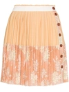Chloé Pleated Floral Button Silk Mini Skirt In Pink