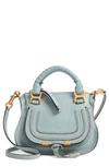 Chloé Marcie Mini Leather Crossbody Satchel In Faded Blue/brass