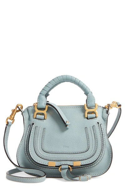 Chloé Marcie Mini Leather Crossbody Satchel In Faded Blue/brass