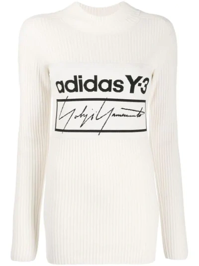 Y-3 Logo Ribbed Knit Sweater In Beige In Ecru Black