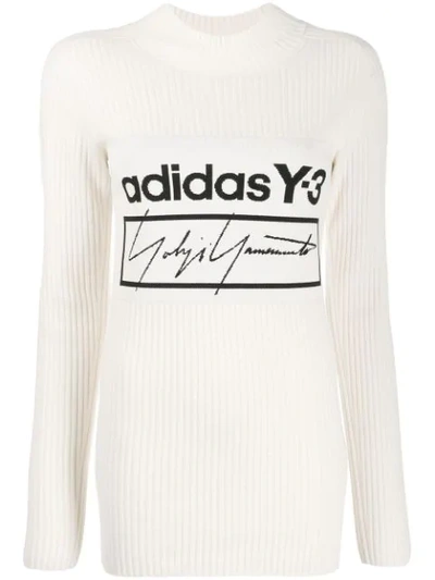 Y-3 Logo Ribbed Knit Jumper In Beige In Ecru Black