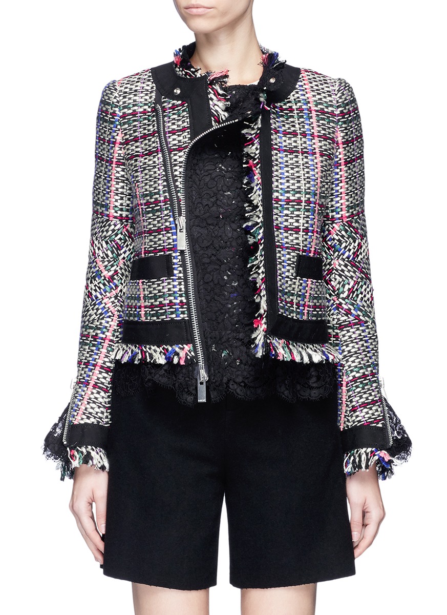 Sacai Guipure Lace Frayed Summer Tweed Jacket | ModeSens
