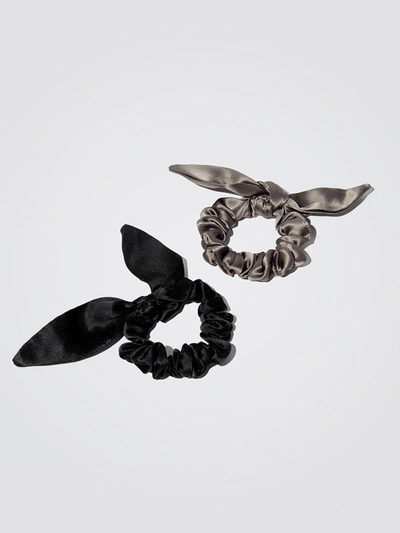 Donni Silk Chiquita Scrunchie Set In Grey & Black