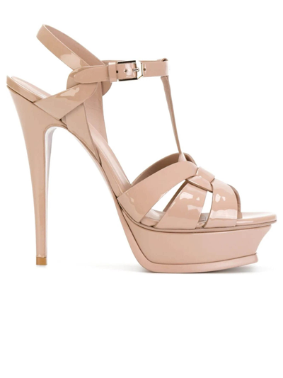 Saint Laurent Nude Patent Tribute Sandals In Neutrals | ModeSens