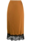 Essentiel Antwerp Lace-trimmed Pencil Skirt In Brown