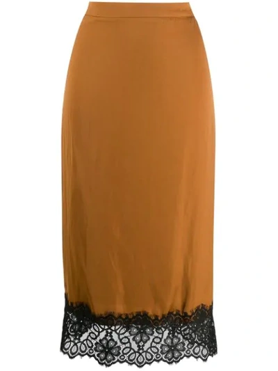 Essentiel Antwerp Lace-trimmed Pencil Skirt In Brown