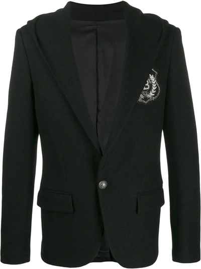 Balmain Hooded Logo Patch Blazer In Black