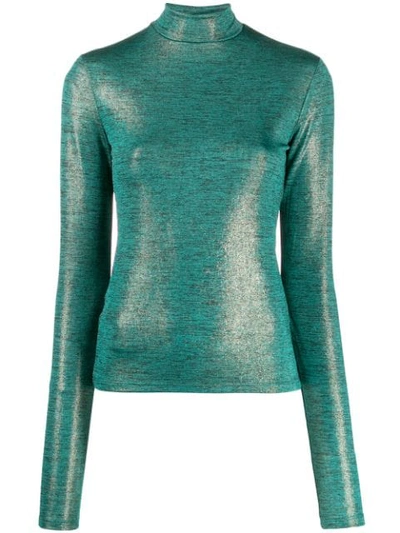 Andamane Beth Metallic Slim-fit Top In Green