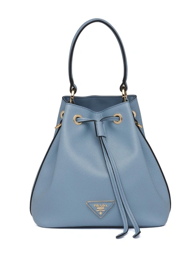 Prada Saffiano Leather Bucket Bag In Blue