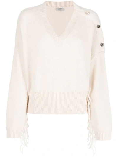 Liu •jo Cropped V-neck Jumper In Neutrals