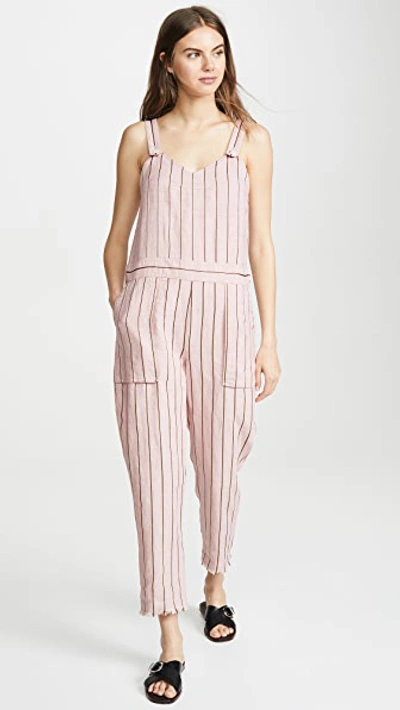 Rag & Bone Nina Striped Linen-blend Jumpsuit In Pastel Pink