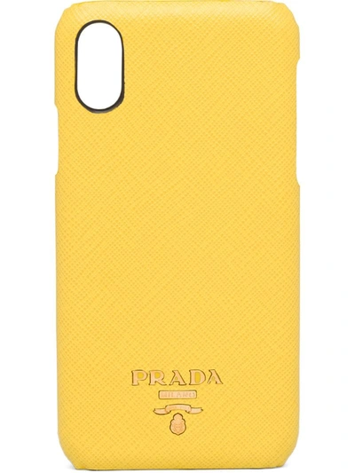 Prada Logo Embossed Iphone X And Xs Case In Yellow