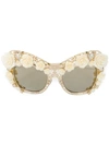 Dolce & Gabbana Gold Tone Rose Lace Cat-eye Sunglasses In Metallic