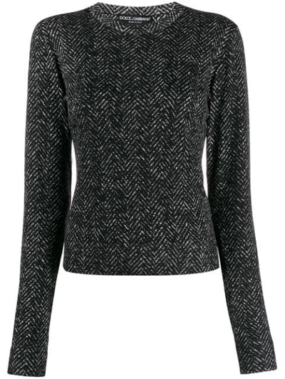 Dolce & Gabbana Chevron Round Neck Sweater In Black