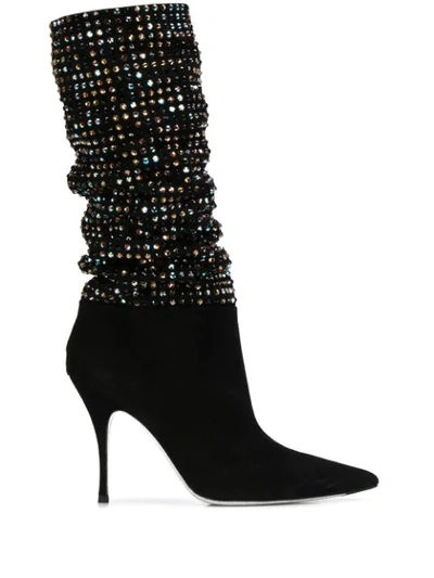 René Caovilla Crystal-embellished Suede Ankle Boots In Black