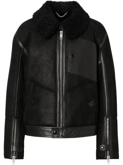 Burberry Shearling And Leather Jacket In Black