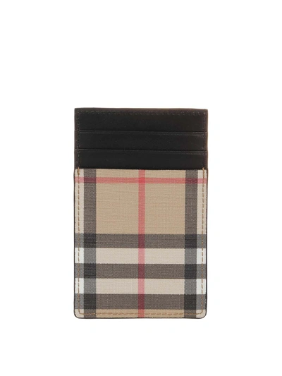 Burberry Vintage Check E-canvas Card Holder In Beige