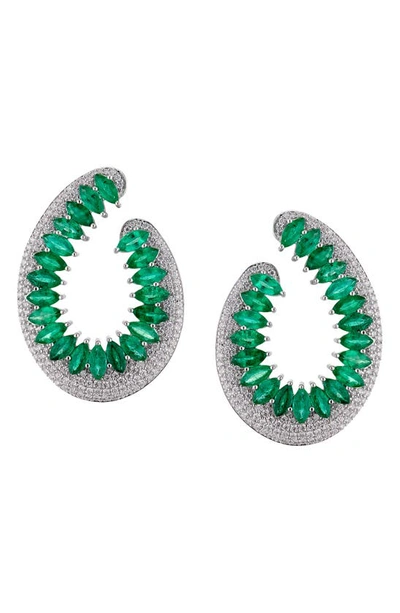 Hueb Women's Mirage 18k White Gold, Diamond & Emerald Front-facing Hoop Earrings In White/green