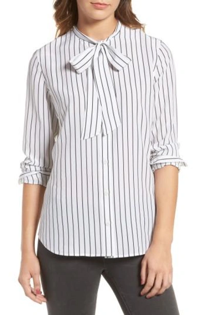 Ag Claire Stripe Silk Shirt In True White / True Black Stripe